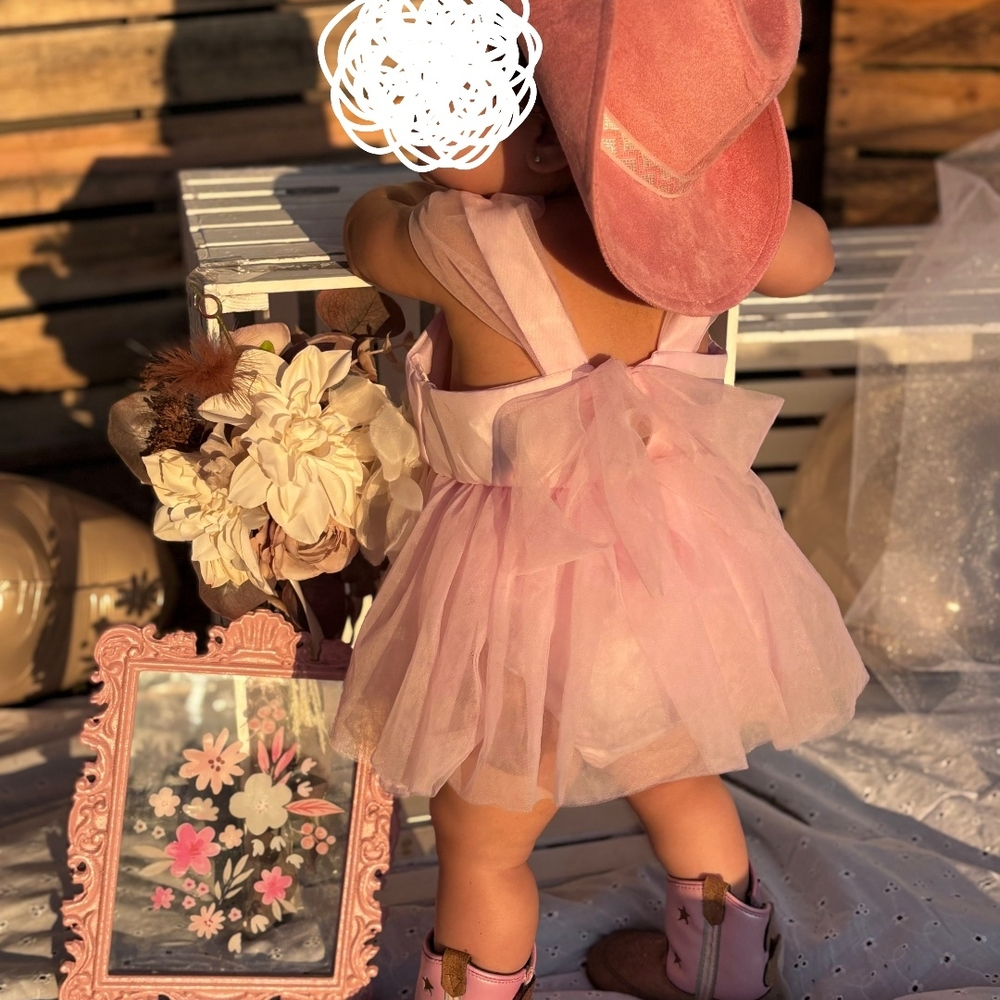 Adorable Pink Tulle Dress with Cowgirl Hat